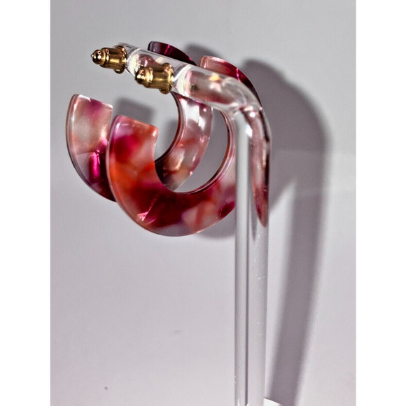 Pink White Mosaic Resin Hoop 1 5/8" Earrings! - Picture 5 of 10